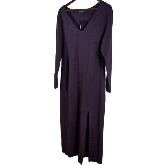 NWT Banana Republic Purple Wide Ribbed Knit Long Sleeve Slit  Sweater Dress Sz L - Picture 2 of 8